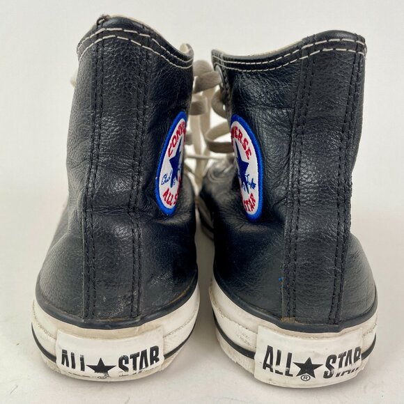 Black Leather Converse Chuck Taylor All Star High Tops, Size W7.5/M5.5 - Picture 5 of 8